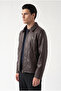 Men's Fur Lined Regular Fit Leather Jacket with Stitching Detail - 2