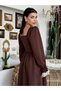 Women's Brown Midi Dress Square Neck Gathered Waist Lace Detailed Long Balloon Sleeves - 7