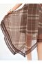 Women's Brown Plaid Patterned Halter Neck Lace Detailed Asymmetrical Midi Dress - 8