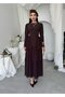 Women's Coffee Color Long Sleeve Crew Neck Back Tie Layered Chiffon Midi Dress - 8