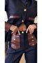 Navy Blue - Brown Leather Patchwork Denim Set - 2628 - 2