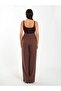 Women's Coffee Color U-Neck Thin Strap Plain Patterned Fitted Summer Tank Top - 5