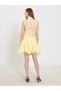Women's Yellow Mini Skirt with Ribbed Waist Detail, Layered, Flared, Summer Style