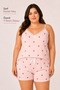 Women's Plus Size Rope Strap Lace Collar Thin Striped Heart Pattern Summer Pajama Set - 4