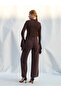 Women's Coffee Color V-Neck Front Gathered Flounce Sleeve Long Sleeve Slim Fit Blouse - 4