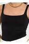 Women's Black Sleeveless Square Neck Thick Strap Slim Fit Viscose Blend Body Blouse - 8