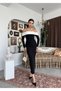 Women's Black Midi Dress Boat Neck Contrast Detailed Long Sleeve Slim Fit Event Dress - 5