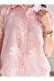 Women's Pink Short Sleeve Embroidered Shirt Lapel Button Woven Summer Shirt