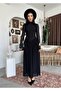 Women's Black Lace Midi Dress High Neck Long Sleeve Gathered Flared Cut - 4