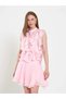 Women's Pink Mini Skirt with Ribbed Waist Detail, Layered, Flared, Summer Style - 5