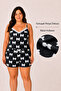 Women's Plus Size Rope Strap Collar Lace Ribbon Patterned Black Summer Pajama Set - 3