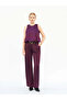Women's Plum Crew Neck Sleeveless Crashed Satin Textured Loose Blouse - 5