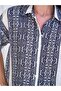 Women's Navy Blue Shirt Shorts Set Ethnic Patterned Lace-Up Waist Short Sleeve - 6