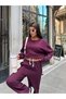 Women's Burgundy Lace Detailed Top and Bottom Set with Elastic Waist - 6