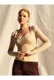 Women's Stone Blouse Square Neckline Chest Draped Long Sleeve Knitted Slim Fit