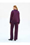 Women's Plum Crinkle Textured Satin Shirt Classic Collar Long Sleeve Buttoned - 4