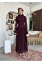 Women's Plum Lace Midi Dress High Neck Long Sleeve Gathered Flared Cut - 8