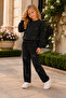 Girl's Bow Detailed Sweatshirt and Sweatpants Black 2-Piece Set