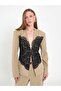 Women's Light Green Lace Detailed Corsage Look V-Neck Long Sleeve Fit Jacket - 2