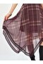 Women's Plum Plaid Patterned Halter Neck Lace Detailed Asymmetrical Midi Dress - 7