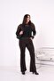 Women's Dark Brown Large Size High Waist Half Spanish Leg Brown Jean Trousers - 5