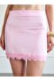 Women's Pink Lace Trim Satin Mini Pencil Skirt Plain Woven Spring Summer - 6