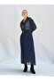 Women's Navy Blue Leopard Patterned Ruffle Collar Lace Cuff Long Sleeve Shirt - 5