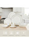 JUNA 32 Pc New Bone China Dinner Set for 6 persons – White Embossed Geometric Tableware - 3