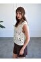 Women's Natural Vest V-Neck Openwork Knitted Detailed Buttoned Sleeveless Regular Length - 4