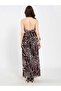 Women's Coffee-Color Printed Jumpsuit V-Neck Patterned Open Back Tie-Up Wide Leg Long