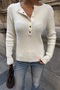Women's Ecru Crew Neck Buttoned Ultra Soft Knitwear Sweater - 7
