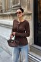 Women's Brown Crew Neck Buttoned Ultra Soft Knitwear Sweater - 2