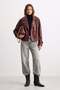 Women's Double-Breasted Collared Buttoned Leather Jacket - Burgundy - 2