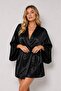 Black Belted Satin Woven Dressing Gown - 3