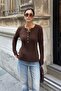 Women's Brown Crew Neck Buttoned Ultra Soft Knitwear Sweater