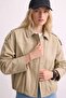 Women's Oversized Jacket with Shoulder Epaulettes - Stone - 5