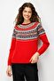 Women's Crew Neck Robe Jacquard Wool Sweater Coral