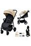 - Tetra Pushchair Stroller With Cup Holder - Beige/Black