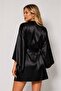 Black Belted Satin Woven Dressing Gown - 2