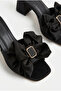 Women's Black Bow Detailed Thick Heeled Slippers 50021014 - 2