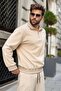Beige Zipper Detailed Stand Collar Fleece Men's Tracksuit Set E7372 - 2