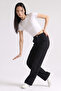Women's Buttoned Elastic Waist Loose Trousers - Black - 2