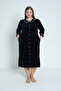 Women's Plus Size Cotton Buttoned Dress / Navy Blue 3917 - 3