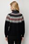 Women's Full Turtleneck Robe Jacquard Wool Sweater Black - 6