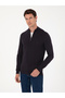Navy Blue Slim Fit Cotton Blend Half-Zipper Stand Collar Knitwear Sweater 50318981-Vr033 - 3