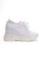 Women's White Hidden Heel Lace Covered Bridal Sneaker - Tulle Lace-Up High Sole Sports Shoes