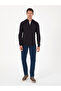 Navy Blue Slim Fit Cotton Blend Half-Zipper Stand Collar Knitwear Sweater 50318981-Vr033 - 4