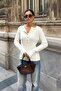 Women's Ecru Crew Neck Buttoned Ultra Soft Knitwear Sweater - 5