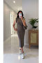 Zr Sidda Mink Turtleneck Padded Sleeveless Knitwear Dress - 5