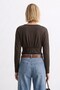 Women's V-Neck Draped Blouse with Waist Detail - Bitter Brown - 3